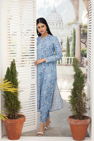 Digital Printed Pant Suits Sky Blue