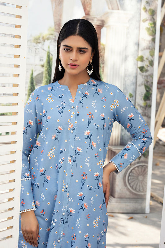 Floral Printed Sky Blue Kurta Pant Suits for Women