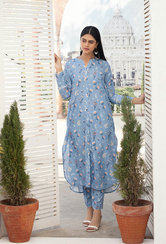 Digital Printed Pant Suits Sky Blue