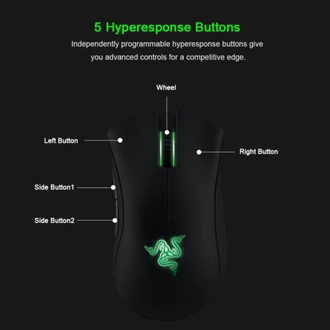 100% Original Razer DeathAdder Ergonomic Design 6400 DPI Optical 5-keys Programmable Razer Wired Mouse - All In One