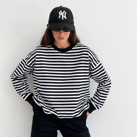 Women's Simple Striped Long-sleeved T-shirt