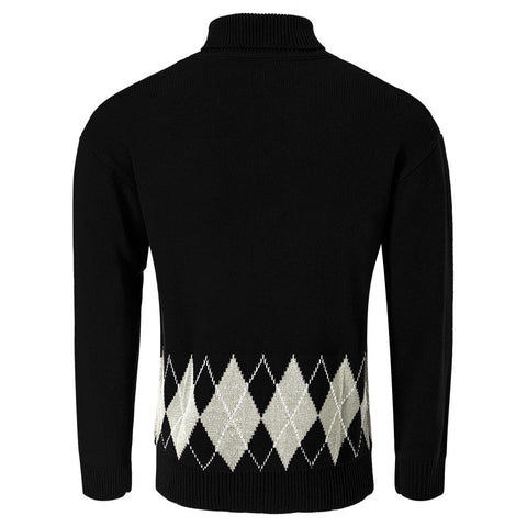 Men's Vintage Argyle Turtlenecks Sweater Thermal Knitted Pullover