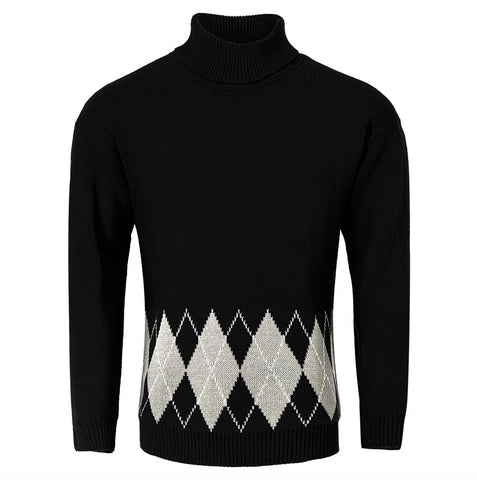 Men's Vintage Argyle Turtlenecks Sweater Thermal Knitted Pullover