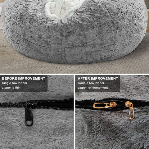 Bean Bag Chair Cover, Big Round Soft Fluffy PV Velvet Lazy Sofa Bed Cover, 5ft Black