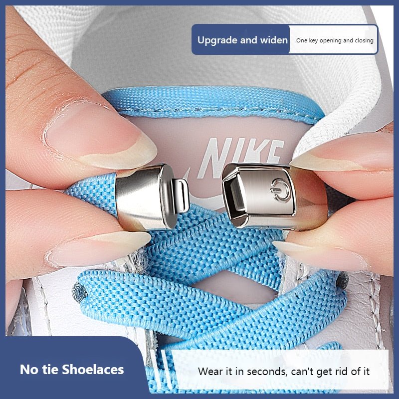 2022 No Tie Shoe laces Press Lock Shoelaces without ties Elastic Laces Sneaker Kids Adult 8MM Widened Flat Shoelace for Shoes - All In OneShoes