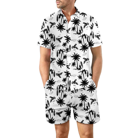 Printed Beach Shirt 2pcs Set Casual Short Sleeve Suit Summer for Men Clothing