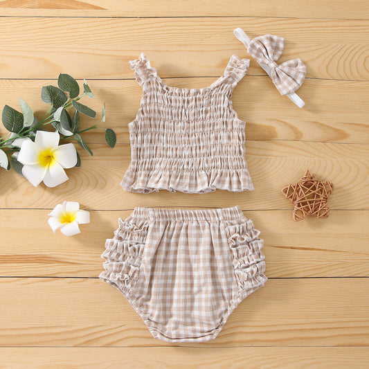 Sleeveless Lace Top, Pants and Headband Set for Baby