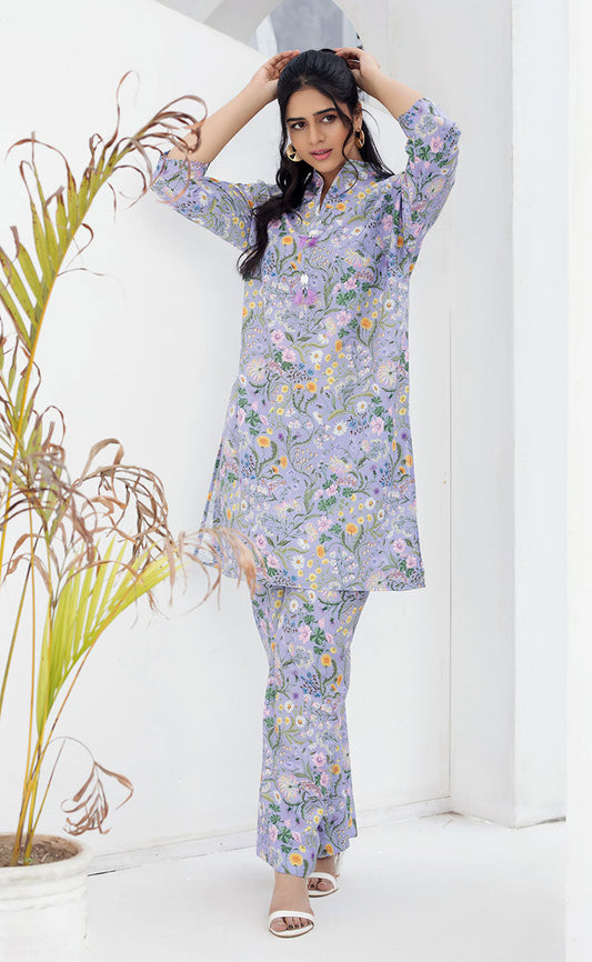Light Purple Pant Suits with Digital Printed