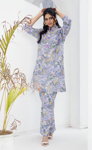 Digital Printed Pant Suits Light Purple