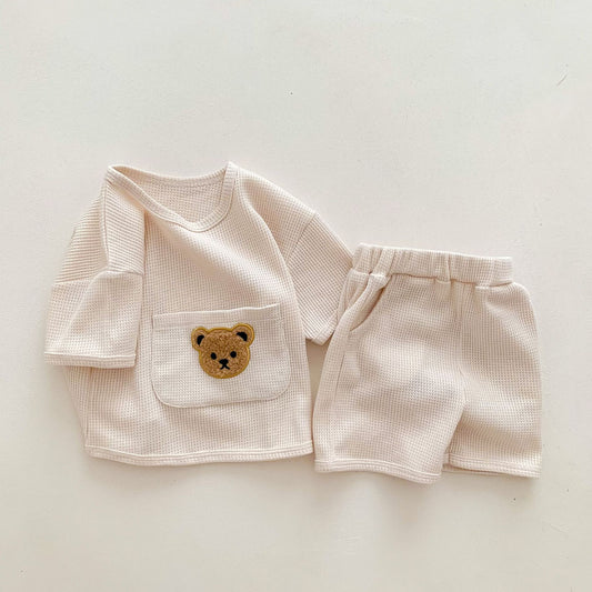 Unisex Baby Suit Clothes For Babies Summer Two-piece Waffle