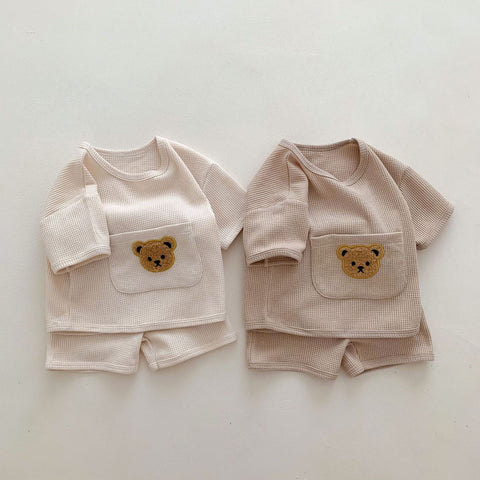 Unisex Baby Suit Clothes For Babies Summer Two-piece Waffle