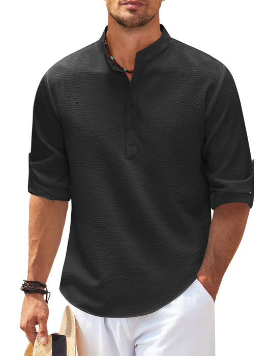 Stand Collar Button Shirt Summer Pineapple Texture Shirt Casual Top Men's Clothing