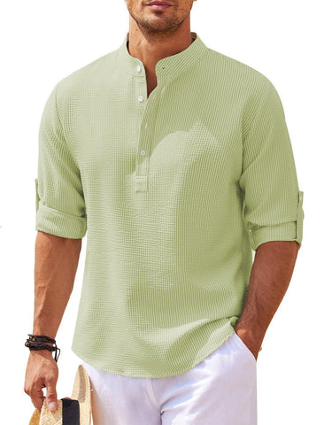 Stand Collar Button Shirt Summer Pineapple Texture Shirt Casual Top Men's Clothing
