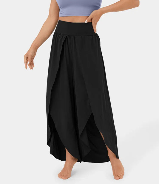 Loose Split Yoga Pants Summer Elastic High Waist Wide Leg Trousers Women's Fashion Versatile Clothing