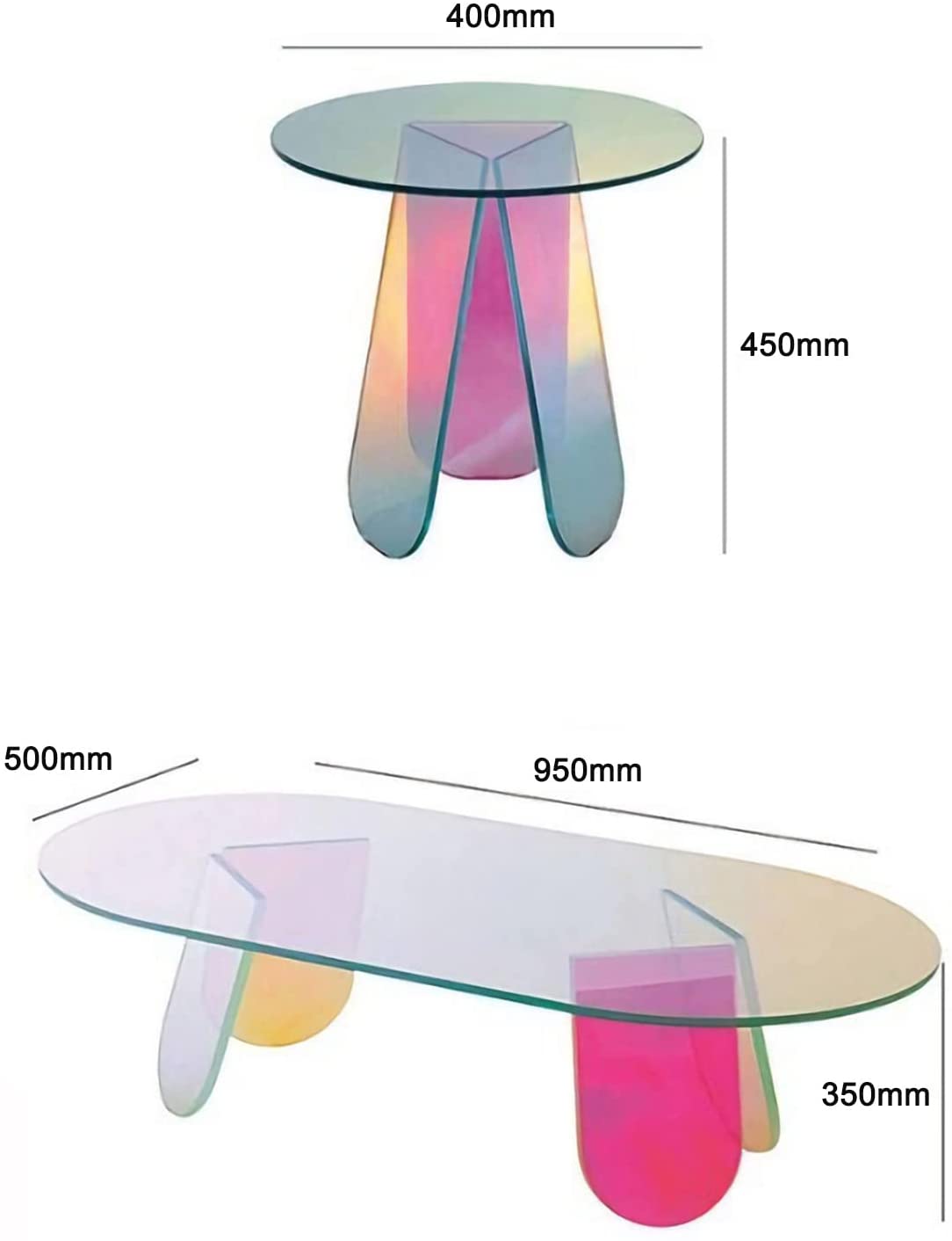 Acrylic Rainbow Color Coffee Table, Iridescent Glass End Table Round Side Table Modern Accent TV Table For Living Bed Room Decoration - All In Onehome decor