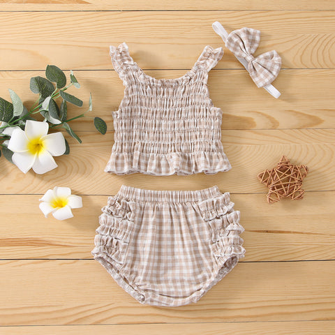 Sleeveless Lace Top, Pants and Headband Set for Baby