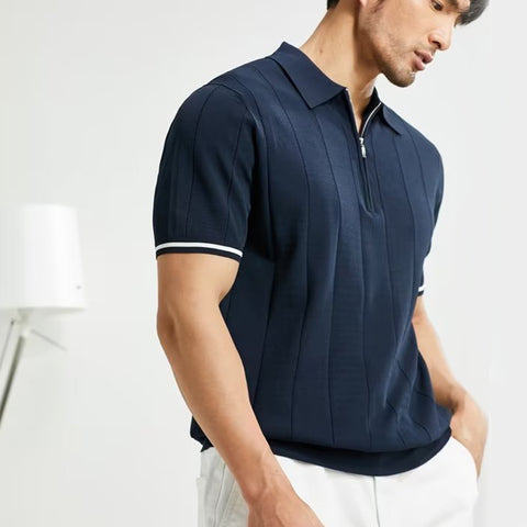 Short Sleeved Zipper Polo T-shirt for Men's Summer Collection