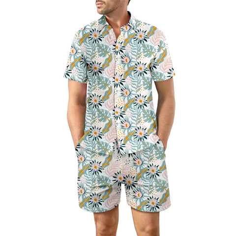 Printed Beach Shirt 2pcs Set Casual Short Sleeve Suit Summer for Men Clothing