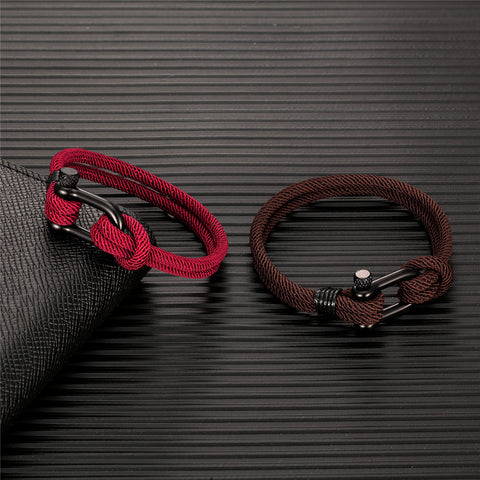 Mens Fashion Personality Horseshoe Buckle Woven Bracelet