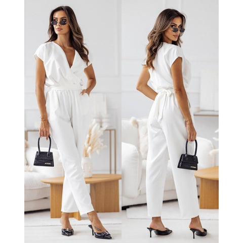 Short-Sleeved Jumpsuit Lace-Up Trousers for Women