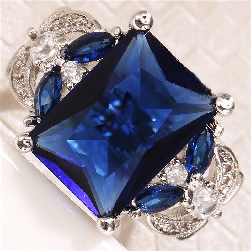 Buy Gemstone Rings Silver Color Blue Alloy Sapphire Zircon Diamond ...