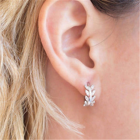 XIYANIKE Silver Color  Hot Selling Leaves Full Zircon Hoop Earrings Female Fashion Simple Gorgeous Jewelry Valentine Gift