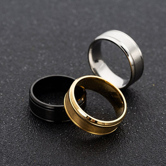 Men's wedding ring BASIC black pure 8MM Stainless Steel Matte Groove Brushed Ring, Wedding Band Ring Valentine Gifts