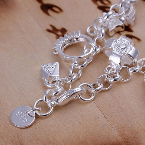 hot sale valentine gift charm 925 Silver Color Jewelry fashion Bracelets cute women lady wedding charms free shipping