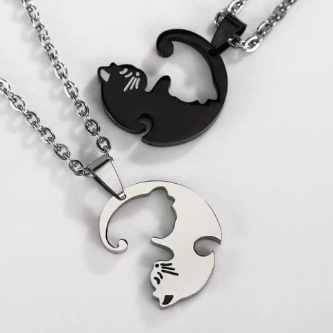Black White Cute Cat Couple Necklaces