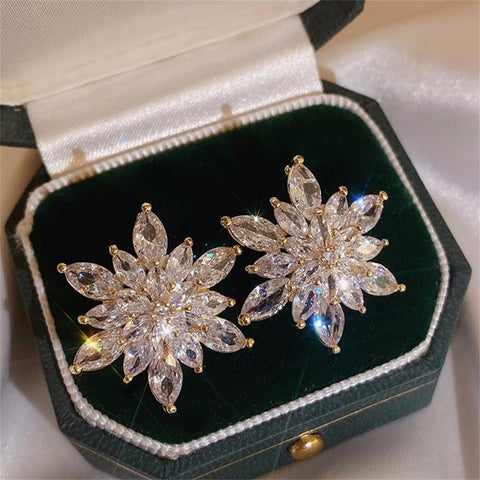 Flower Stud Earrings Luxury Crystal Women's Elegant Fashion Gift