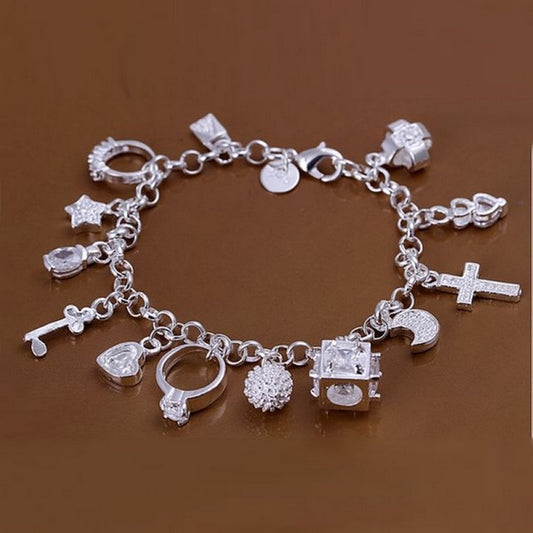 hot sale valentine gift charm 925 Silver Color Jewelry fashion Bracelets cute women lady wedding charms free shipping