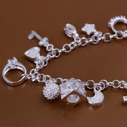 hot sale valentine gift charm 925 Silver Color Jewelry fashion Bracelets cute women lady wedding charms free shipping