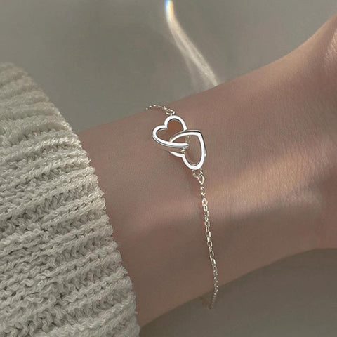 Stainless Steel Double Hearts Bracelet & Bangle for Women