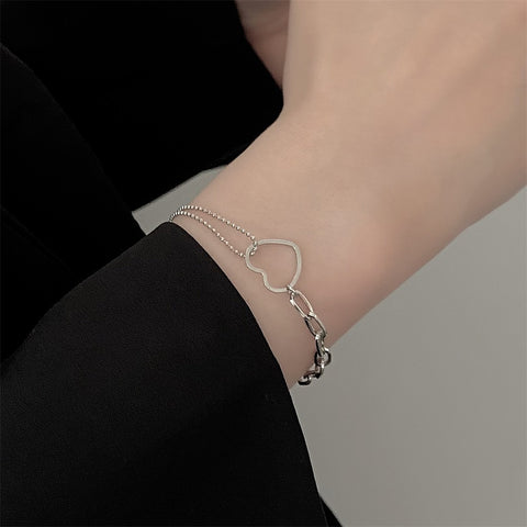 Stainless Steel Double Hearts Bracelet & Bangle for Women