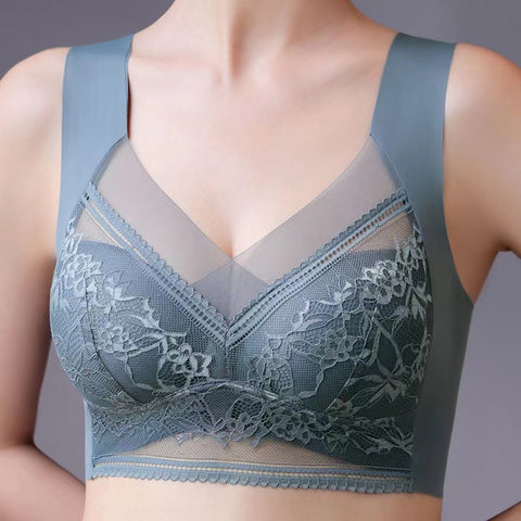 Top High Quality Lace Ladies Underwear Sexy and Comfortable No Steel Rings Fixed Cups Gathered Small Large Size Bra Thin Section