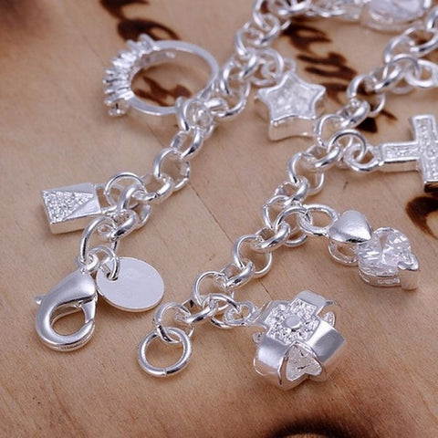 hot sale valentine gift charm 925 Silver Color Jewelry fashion Bracelets cute women lady wedding charms free shipping