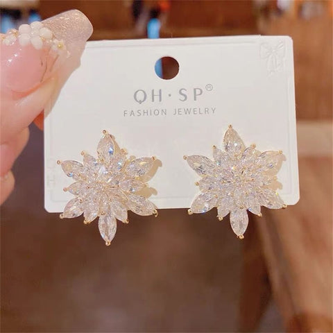 Flower Stud Earrings Luxury Crystal Women's Elegant Fashion Gift
